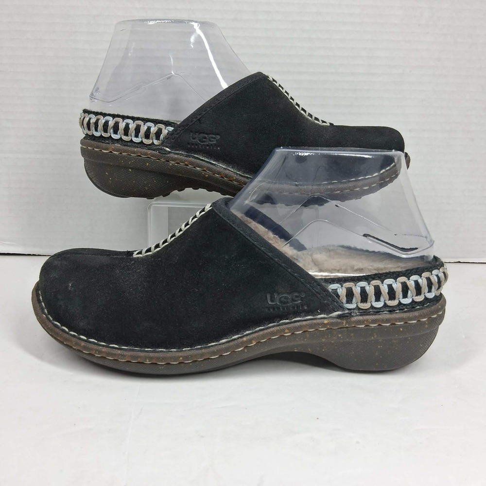 UGG Australiaโ 5177 Black Suede Shearling Lined Clogs Mules Women's 6
